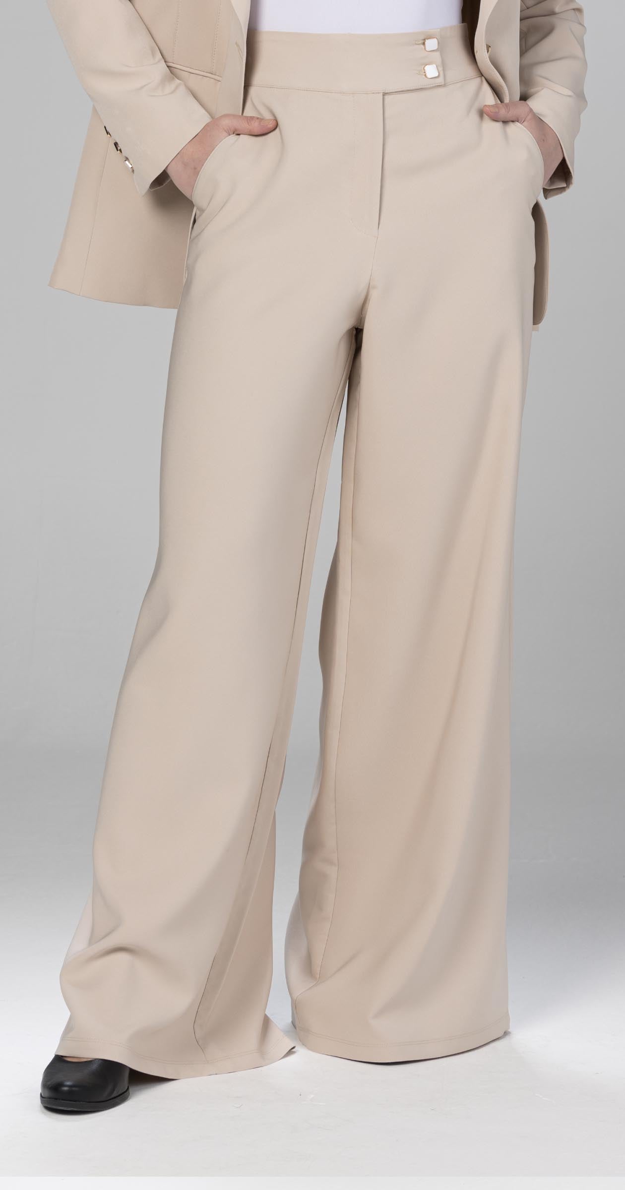 Formal Wide-Leg Pants-Beige
