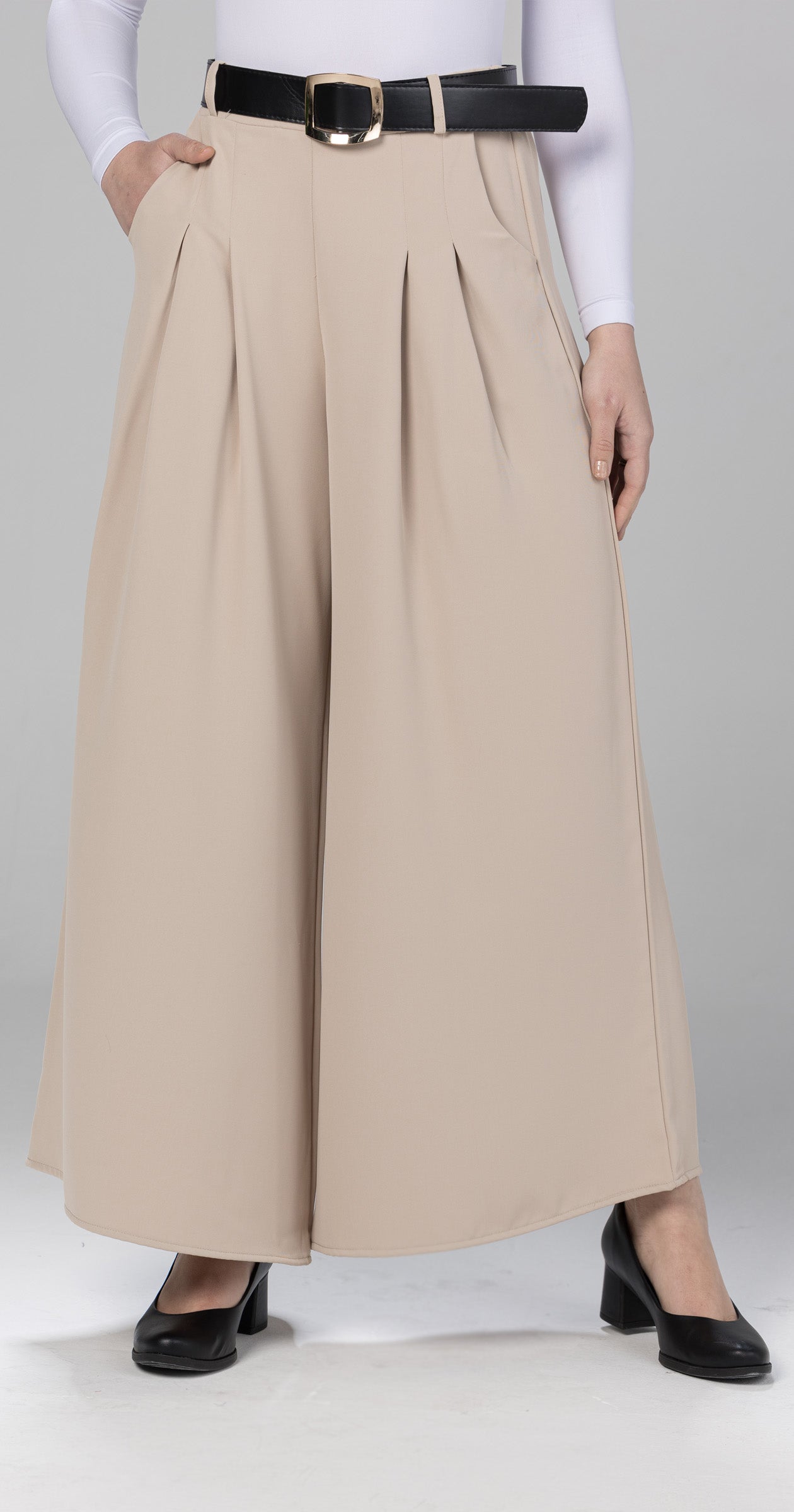 wide-leg palazzo pants-Beige
