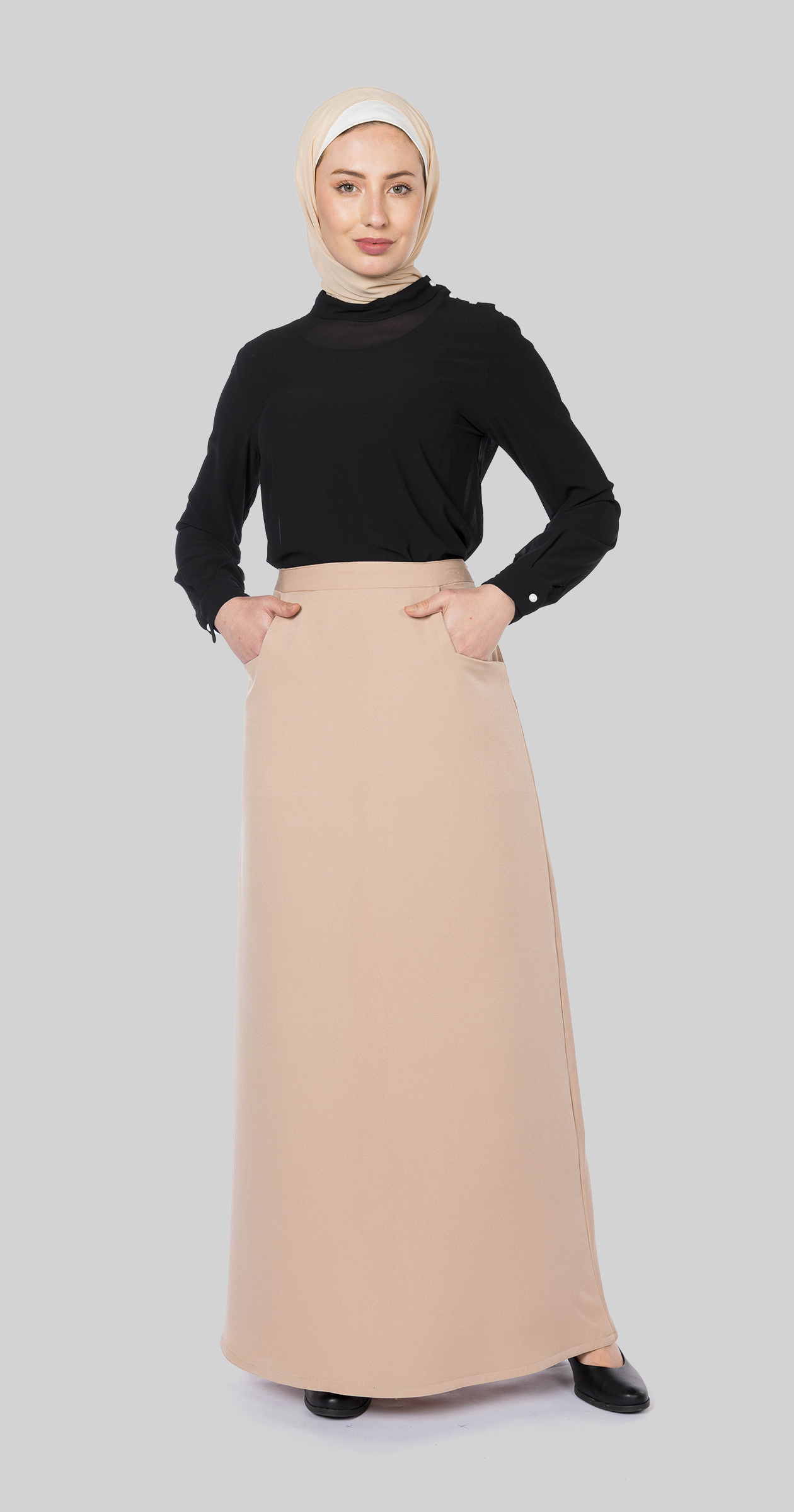 Maxi Skirt With Side Pockets-Beige