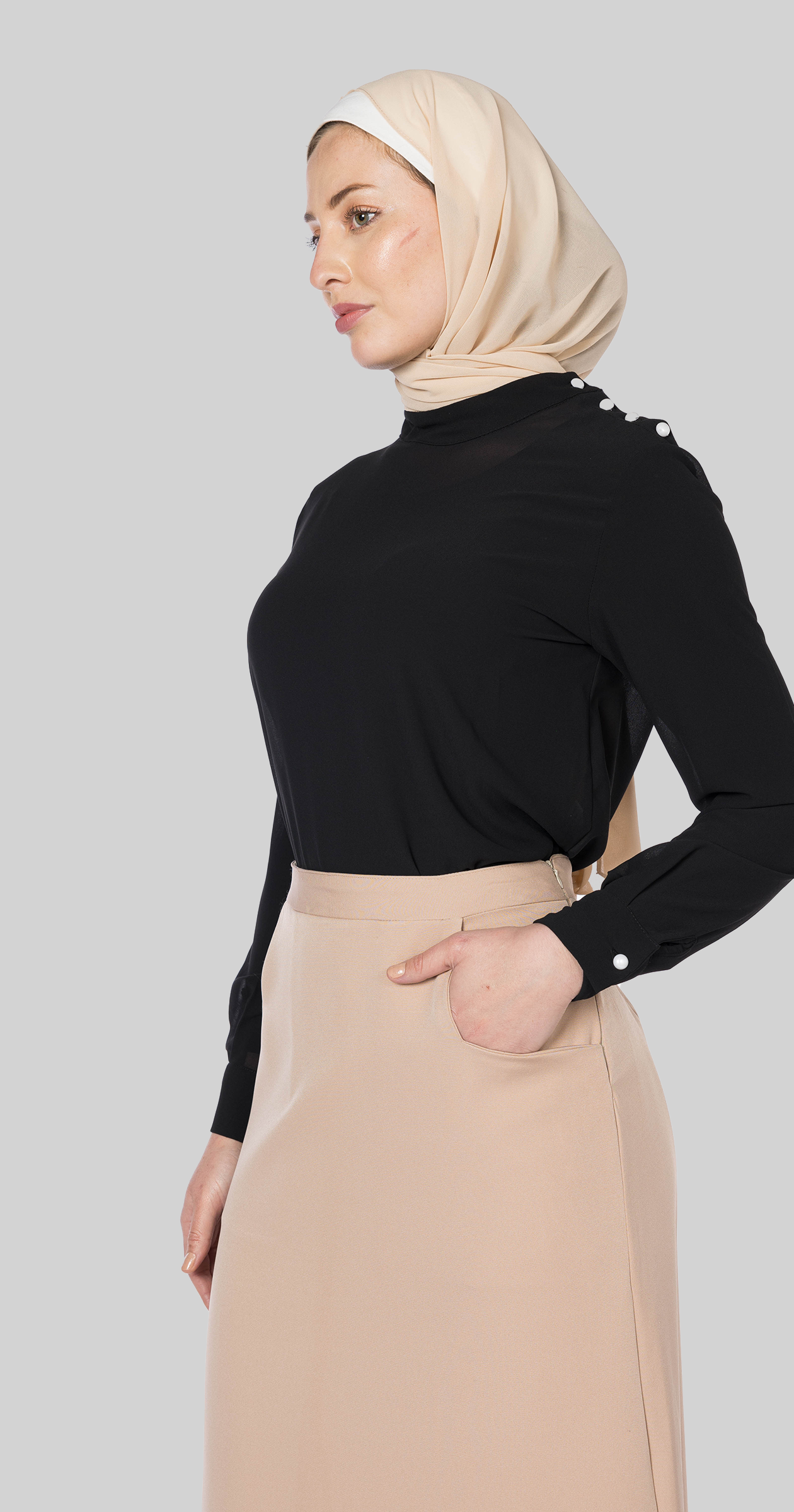 Maxi Skirt With Side Pockets-Beige
