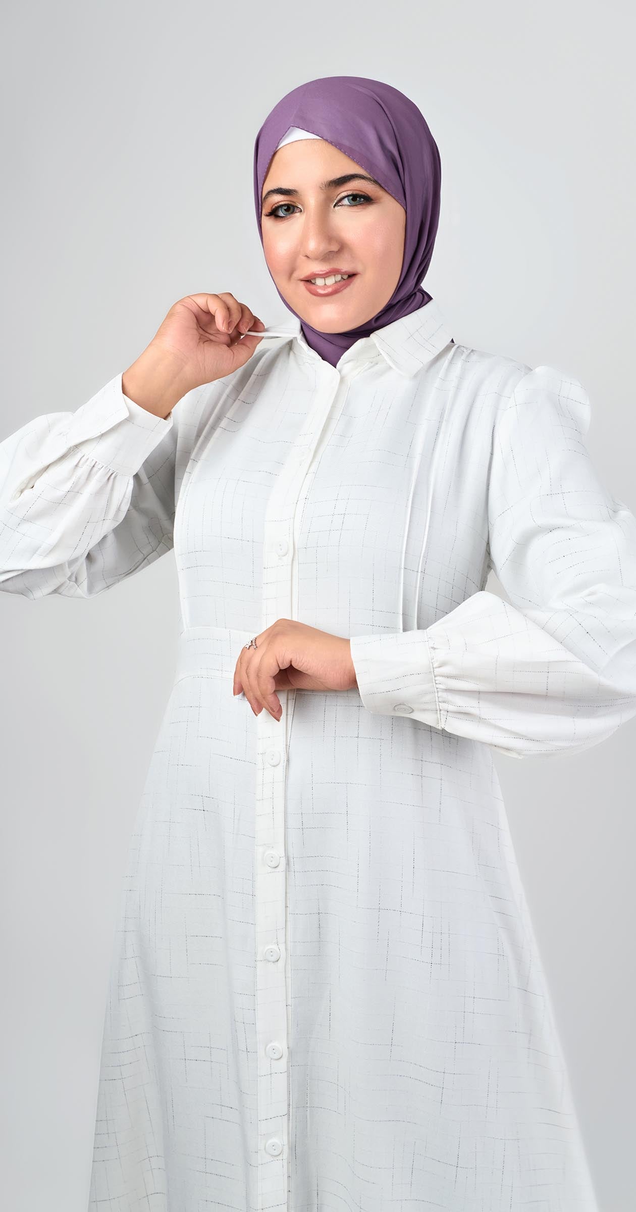 Linen dress with ruffles-White
