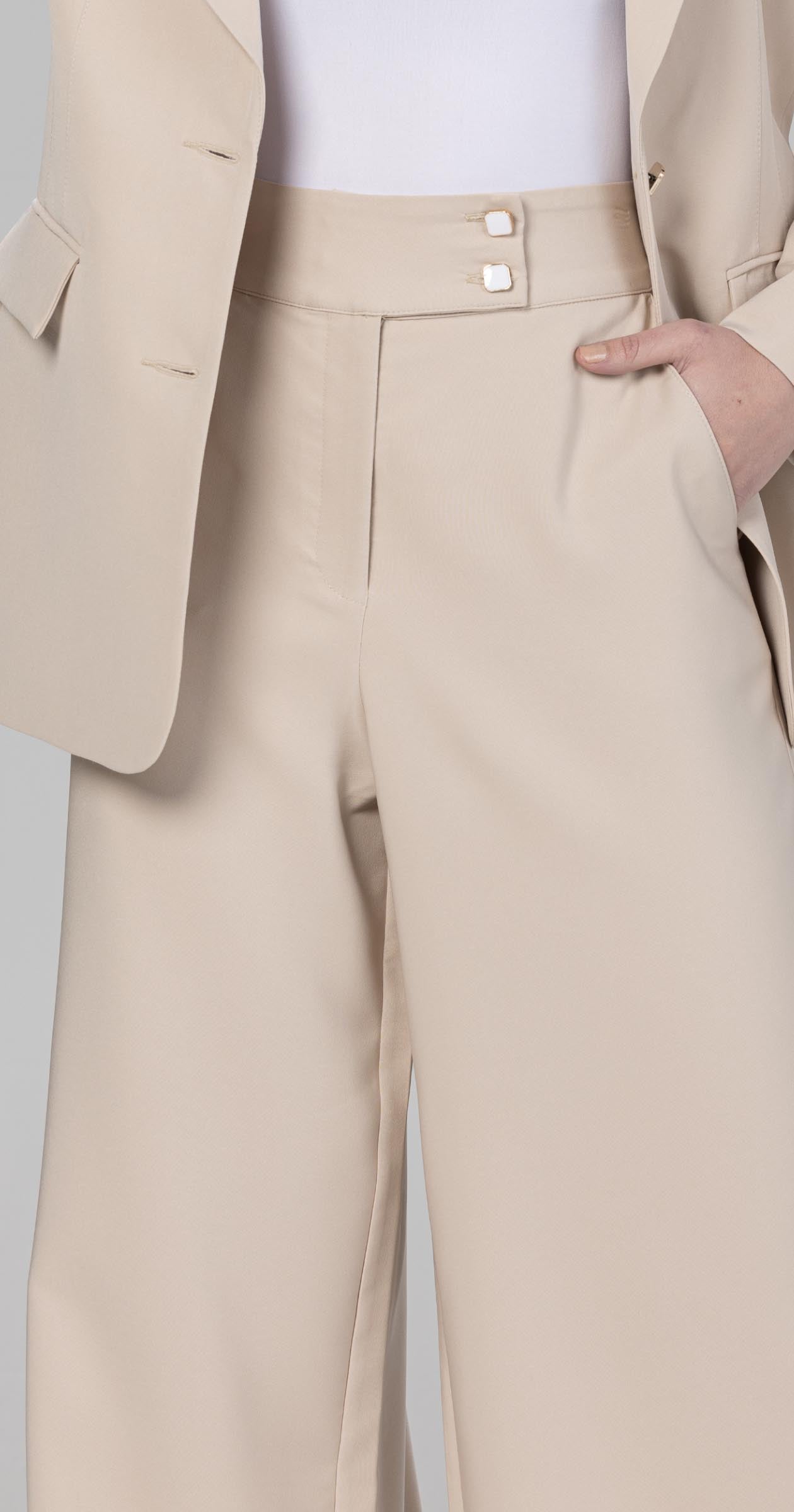 Formal Wide-Leg Pants-Beige
