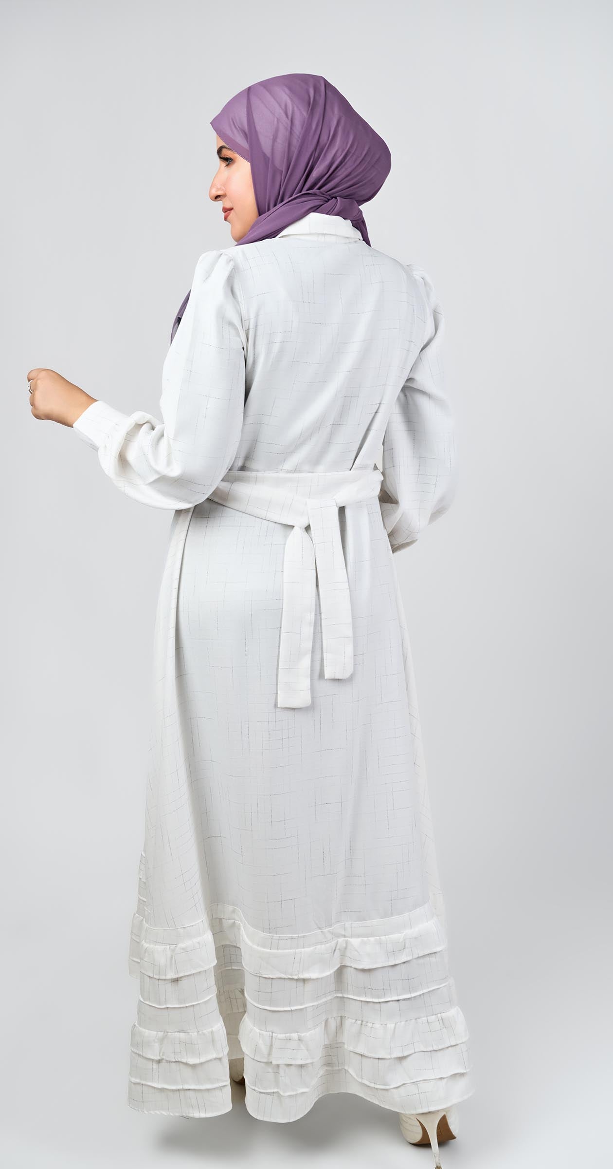 Linen dress with ruffles-White