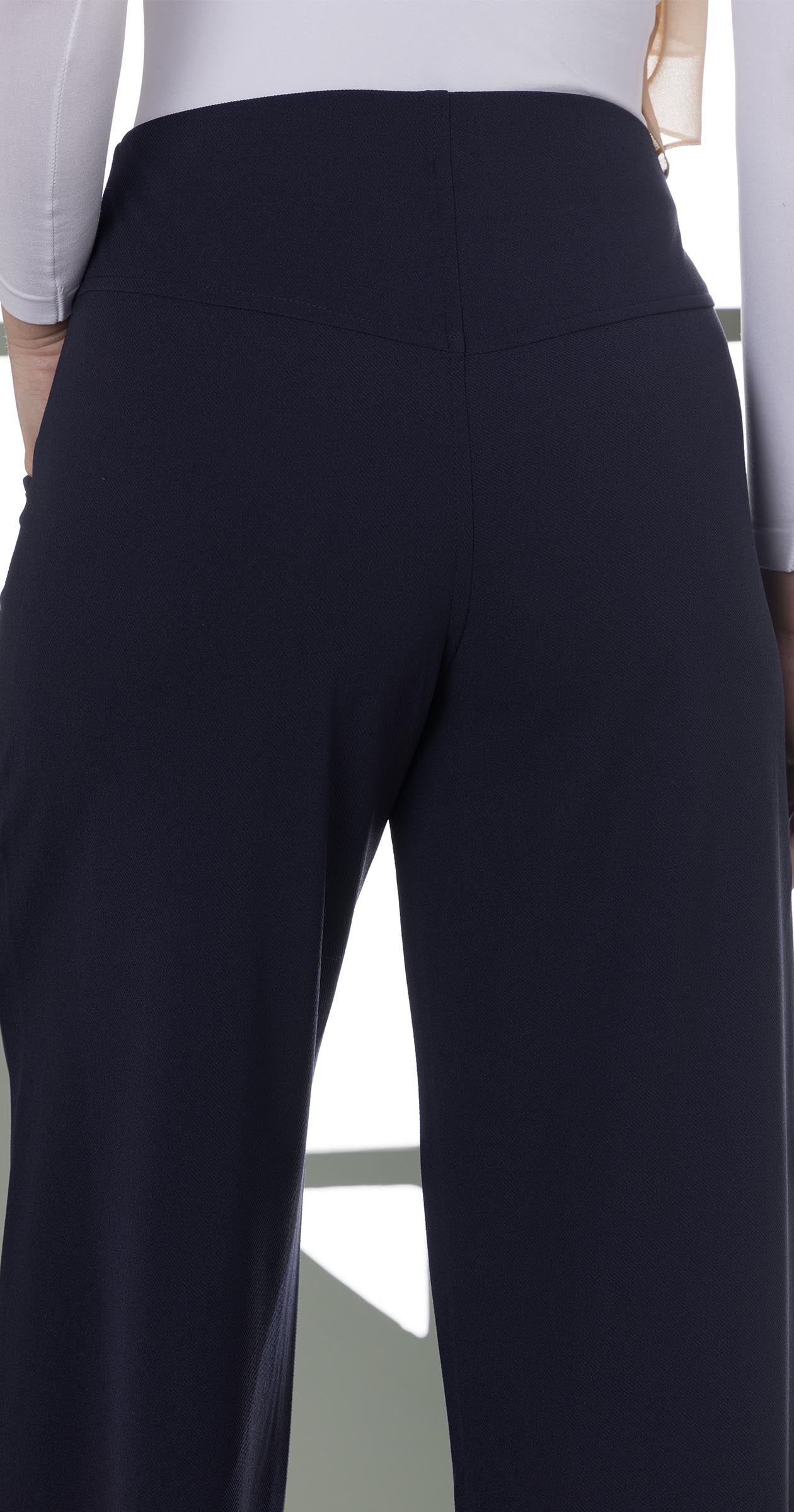 High-Waist Wide-Leg Pants- Double row of decorative buttons-Dark Blue