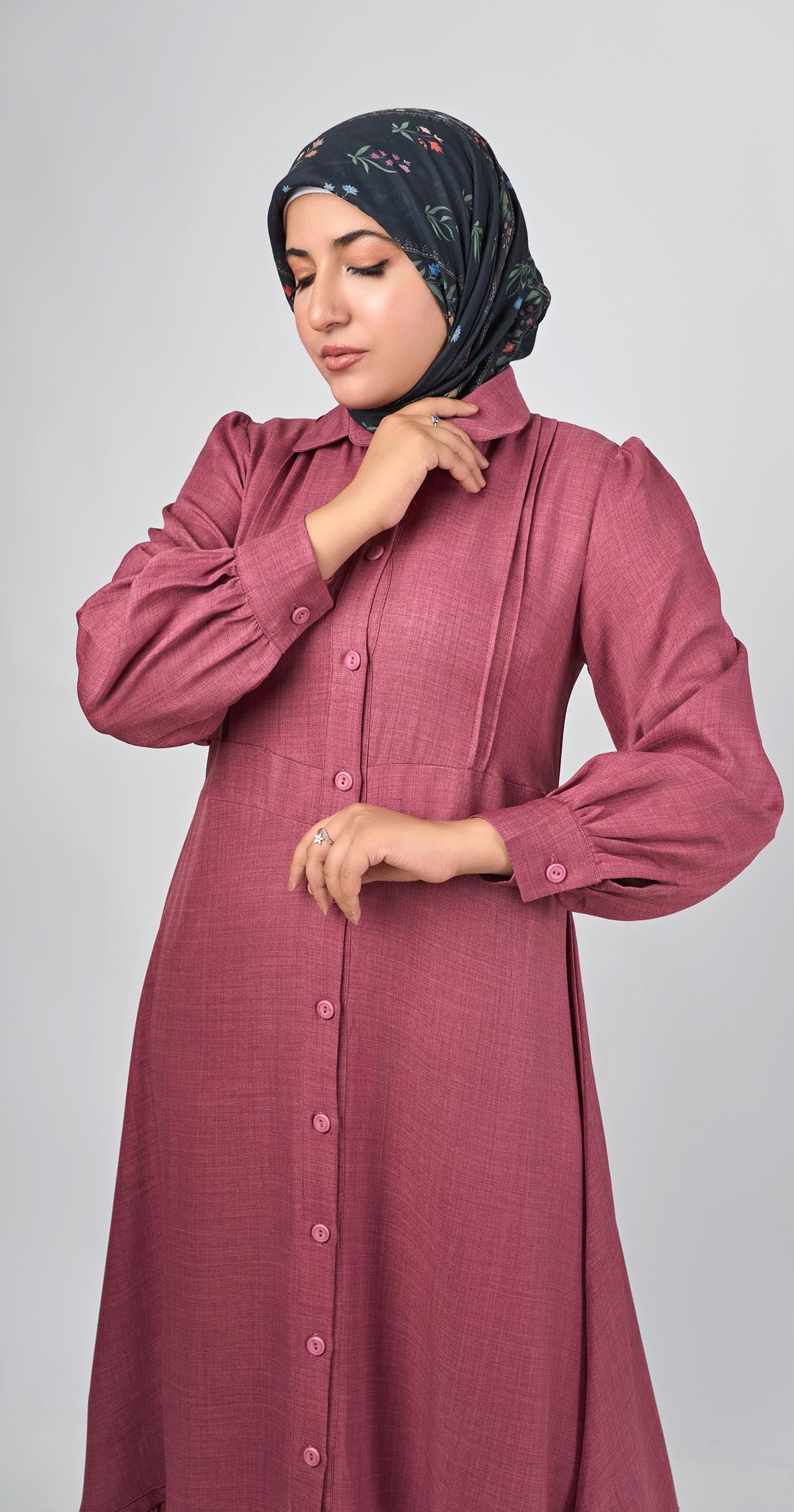 Linen dress with ruffles-Muted Rose Wood