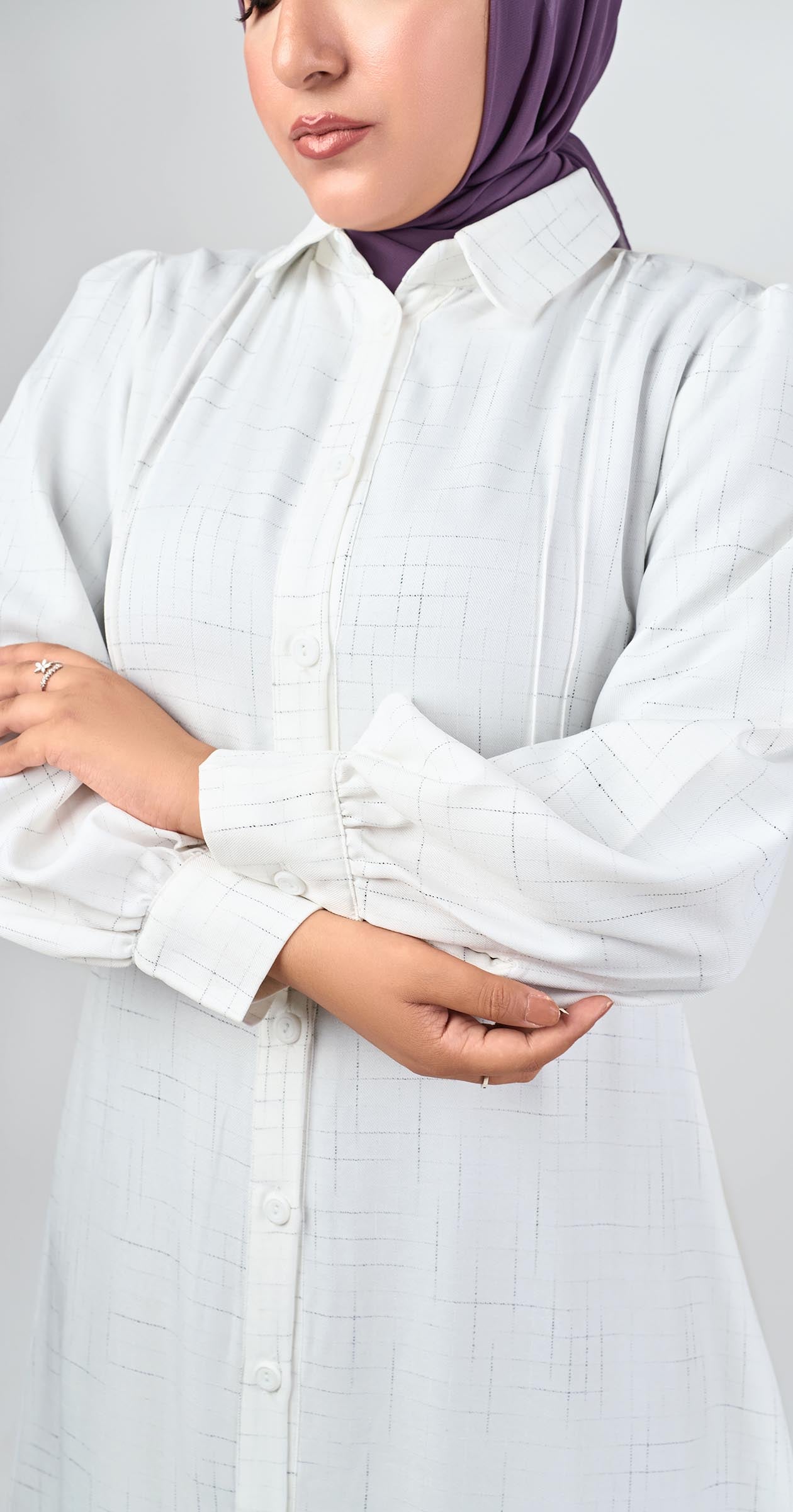 Linen dress with ruffles-White
