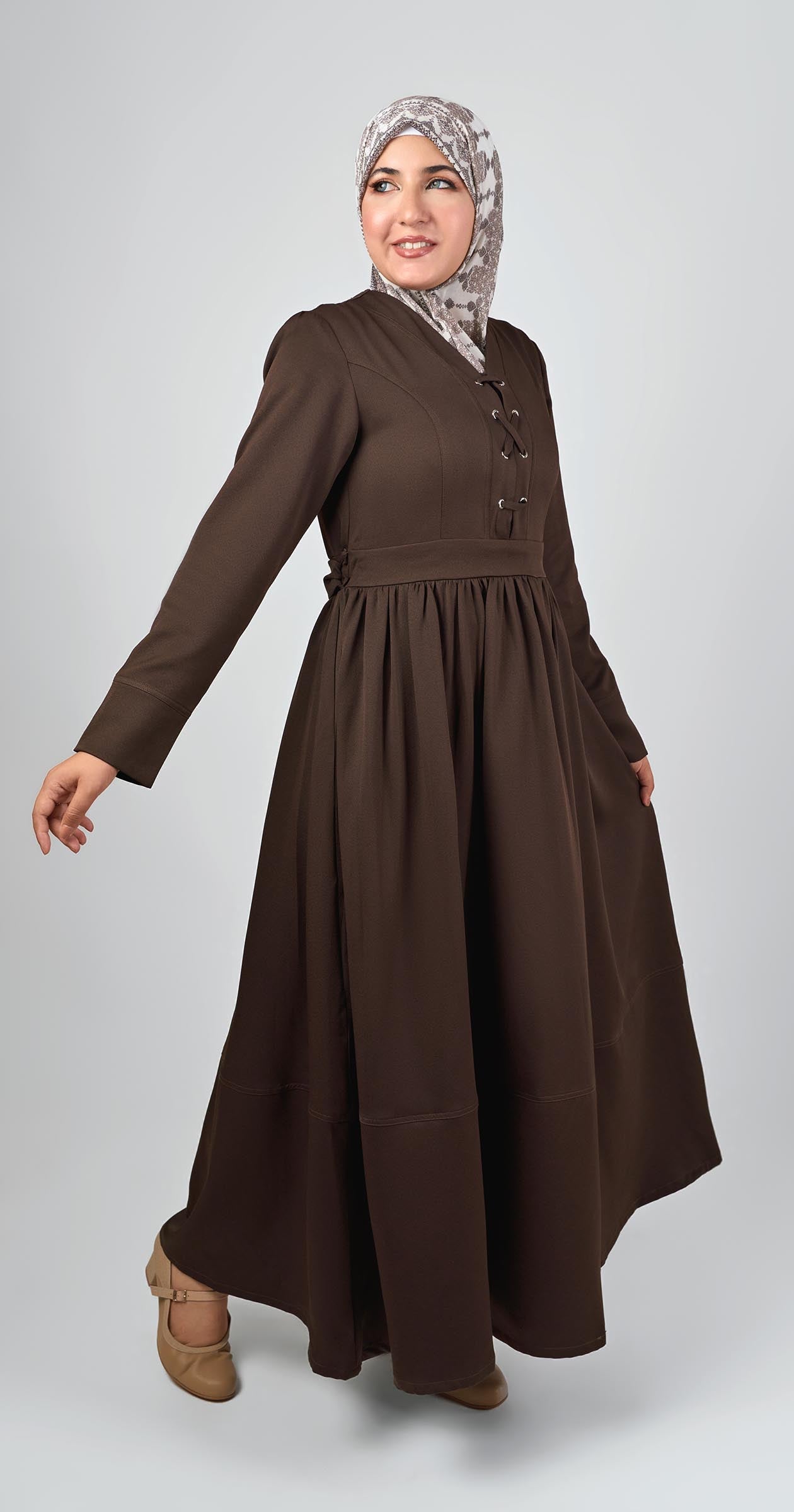 Sophia Modest Dress-Brown