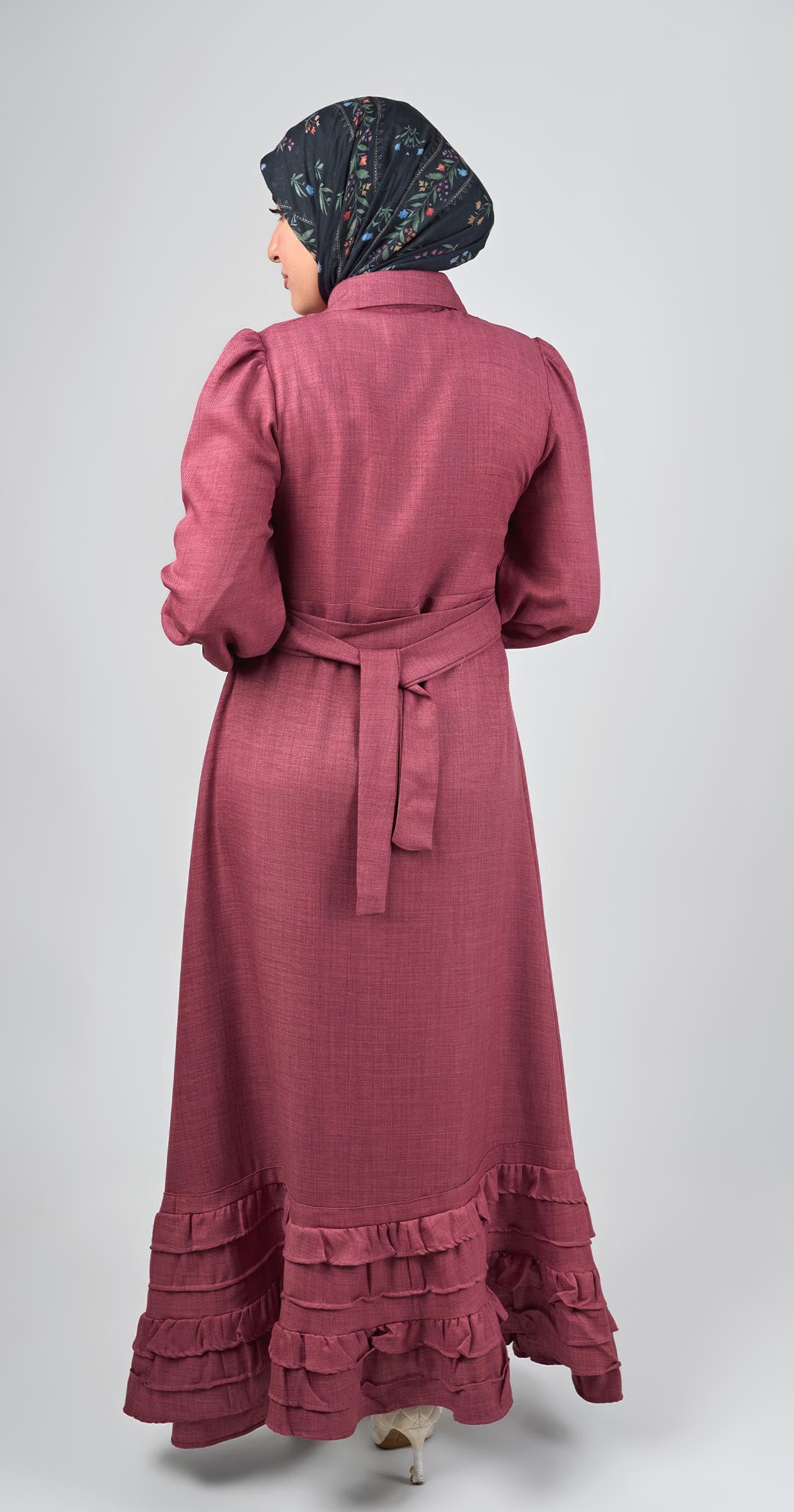 Linen dress with ruffles-Muted Rose Wood