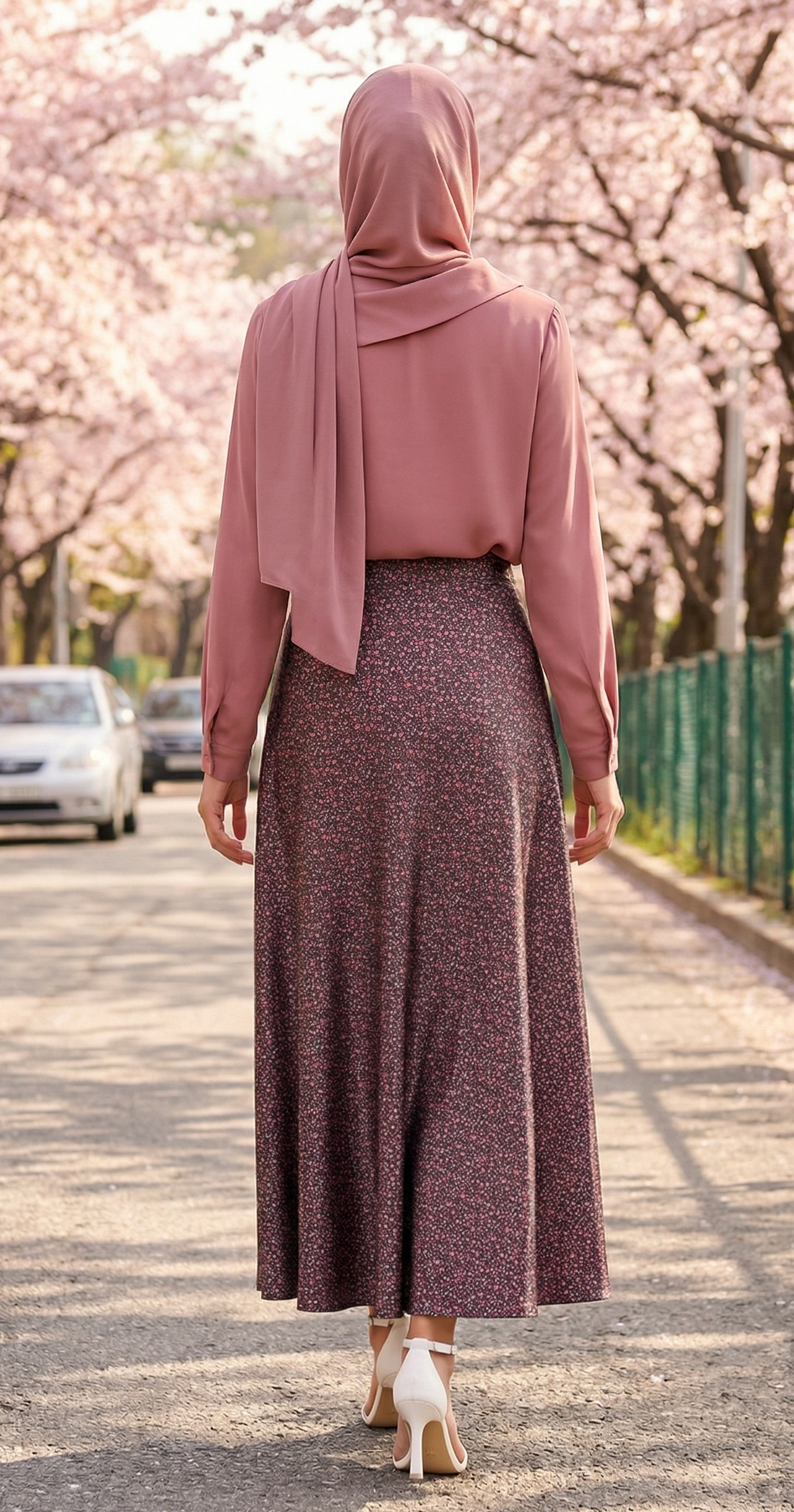 Rose flowers Flare Skirt (Crepe Satin)