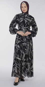Chiffon Black & White Printed Maxi Dress