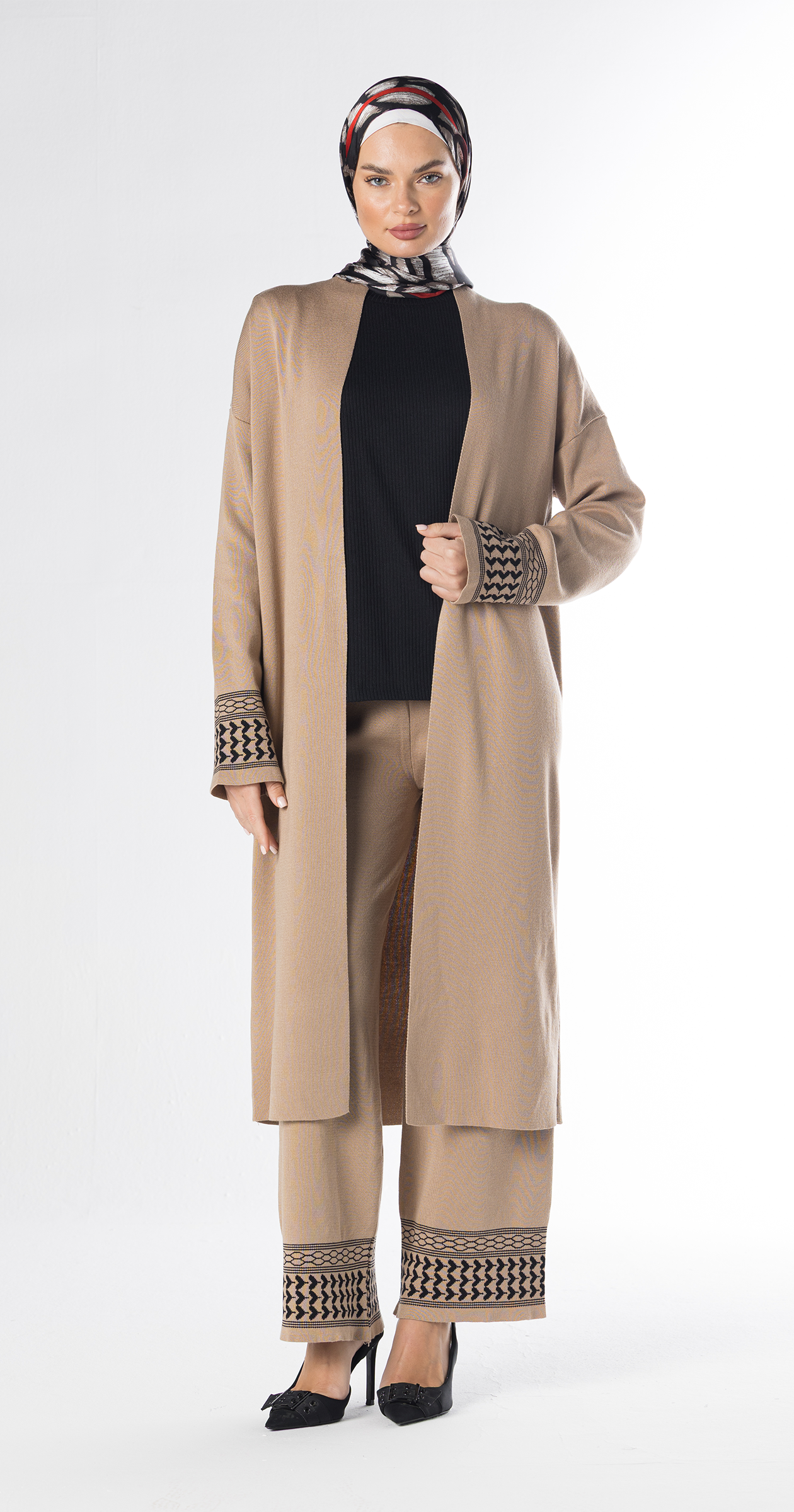 Beige Lazy Suit Long Cardigan + Wide-leg Pants/One Size