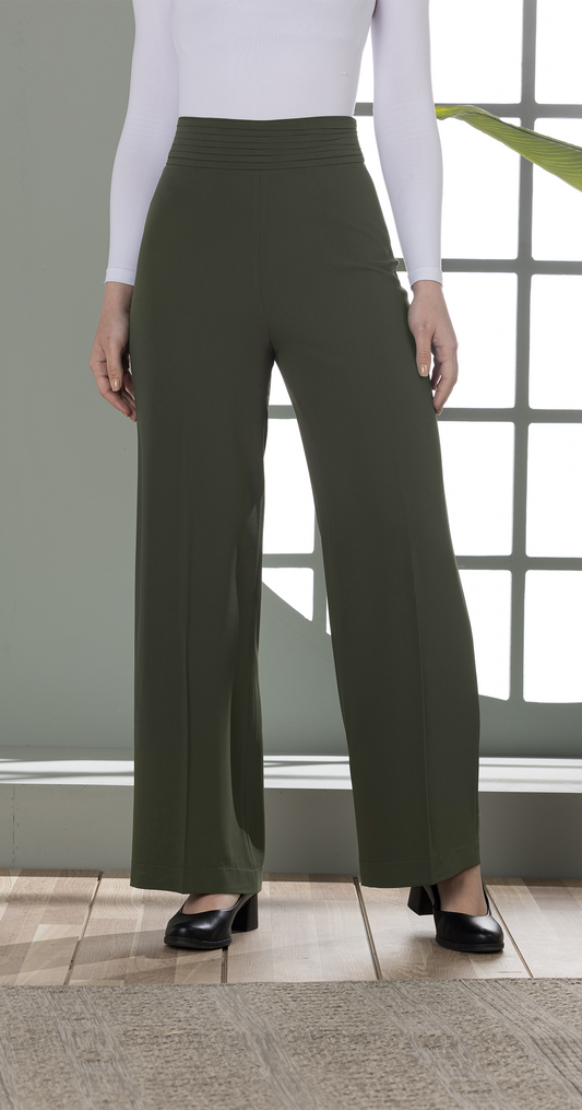 Olive Green High-Waist Wide-Leg Pants