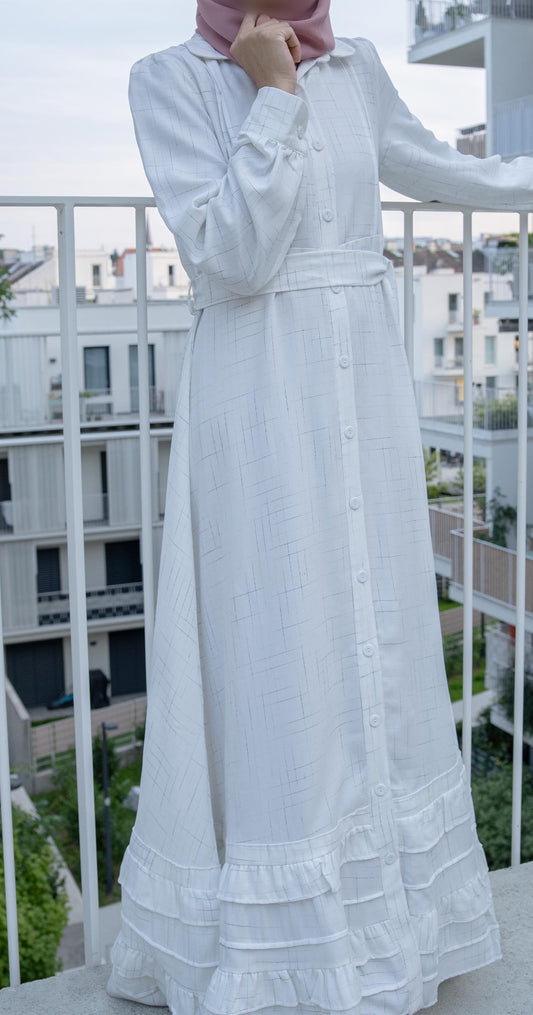 Linen dress with ruffles-White