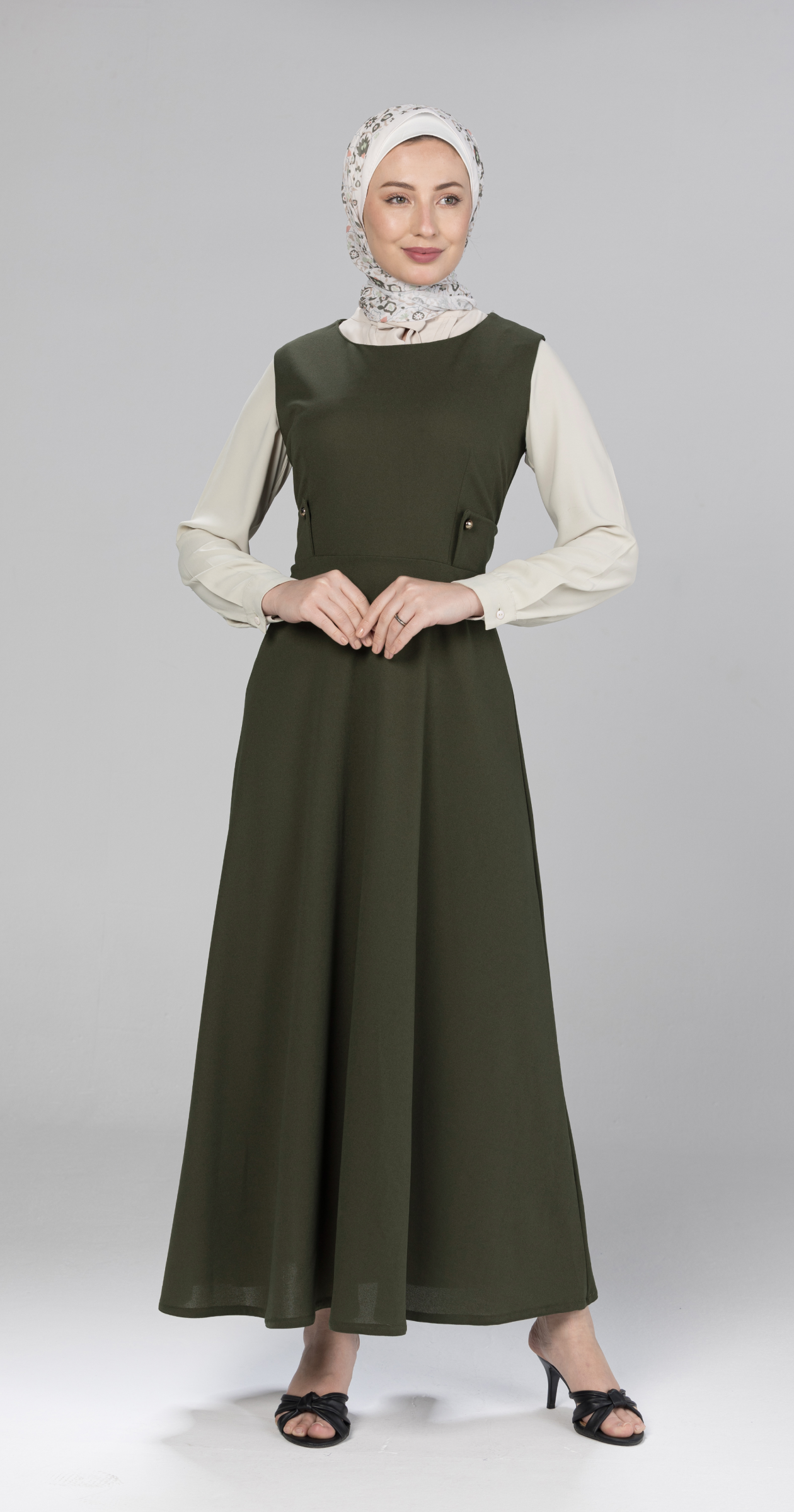 Sleeveless Flare Dress with Waist Band