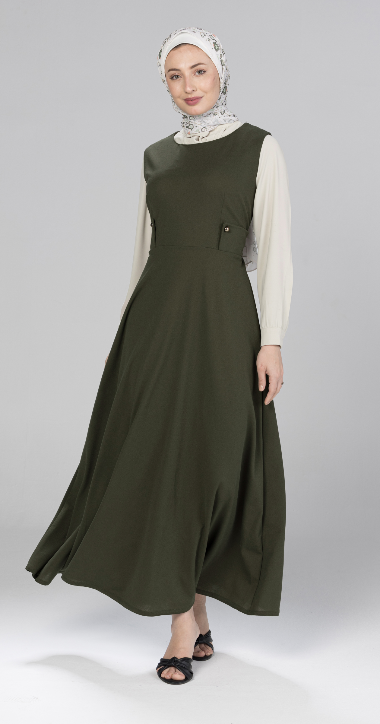 Sleeveless Flare Dress with Waist Band