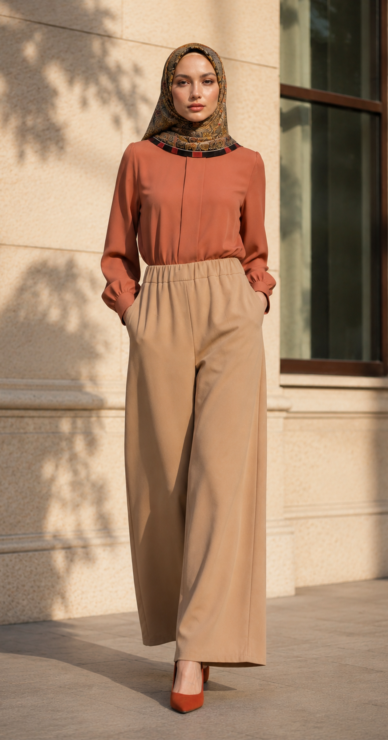 فستان كتان مع كشكشة - أبيض