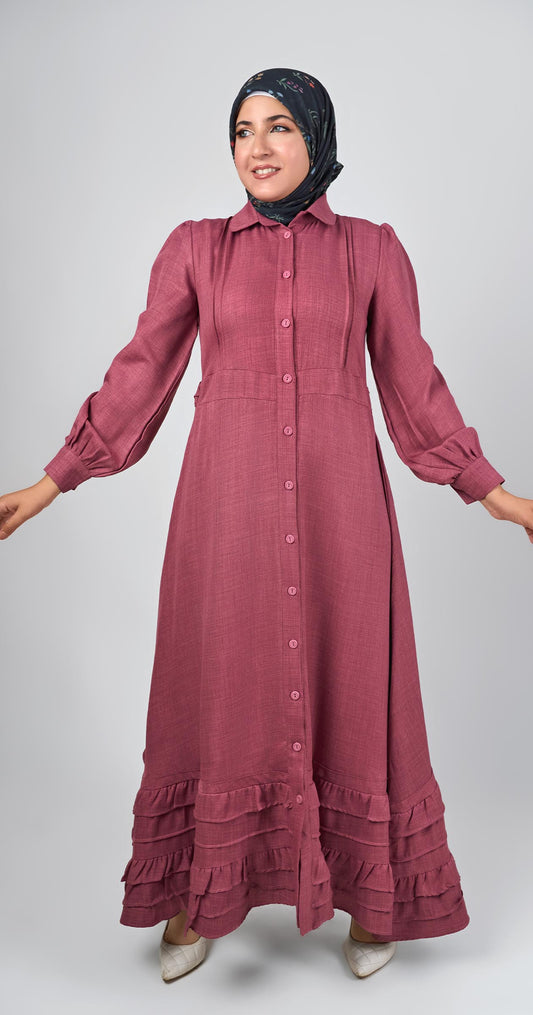 Linen dress with ruffles-Muted Rose Wood