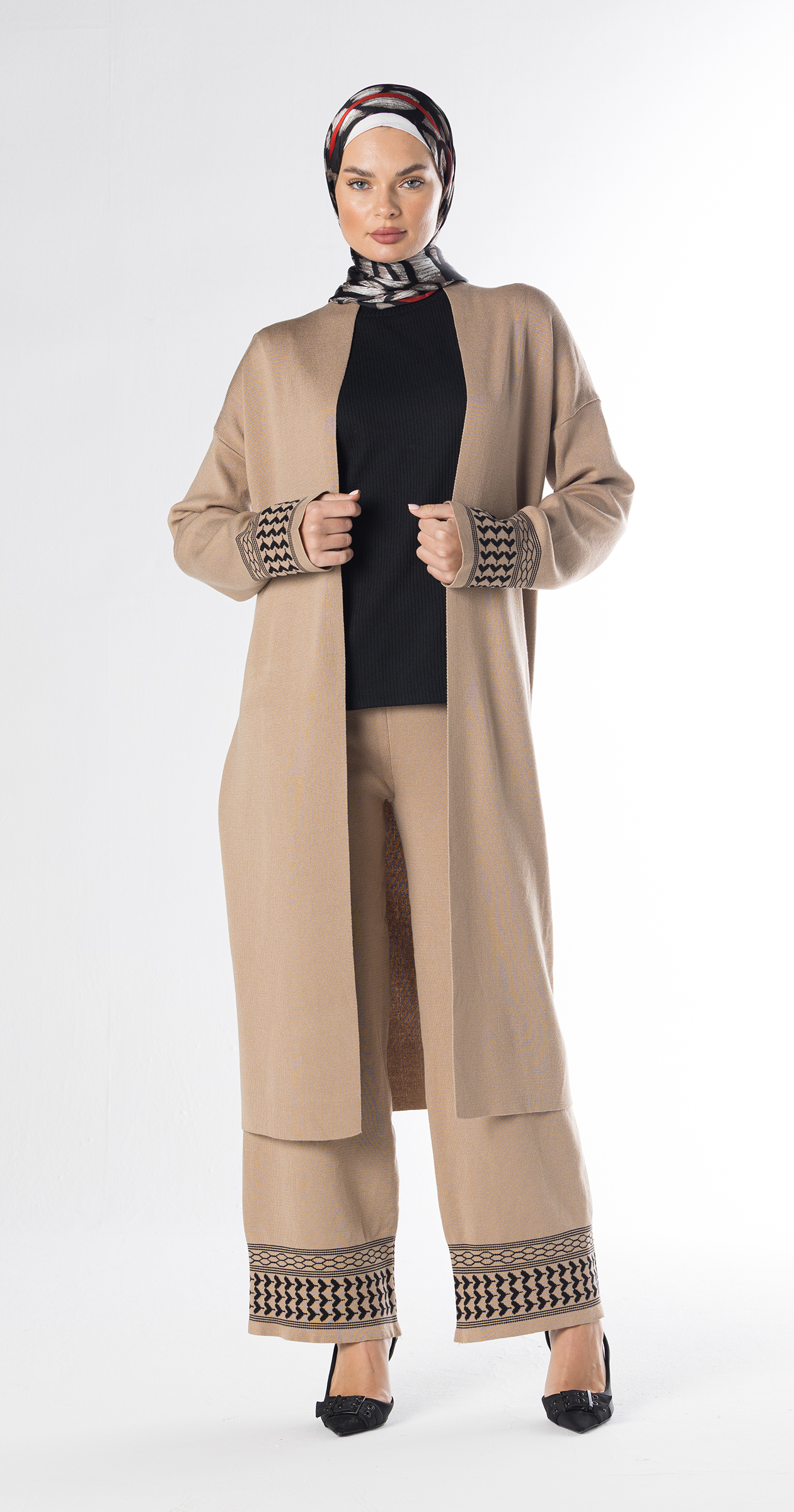 Beige Lazy Suit Long Cardigan + Wide-leg Pants/One Size