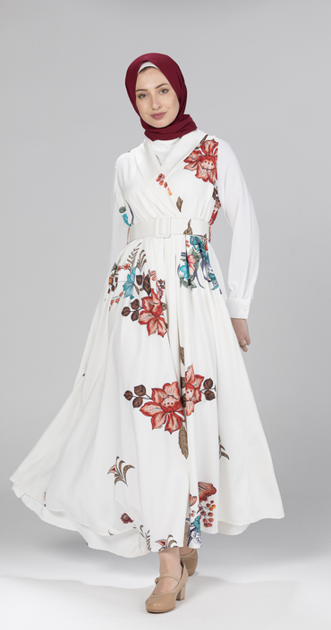Sleeveless Floral Belted Maxi Dress-White