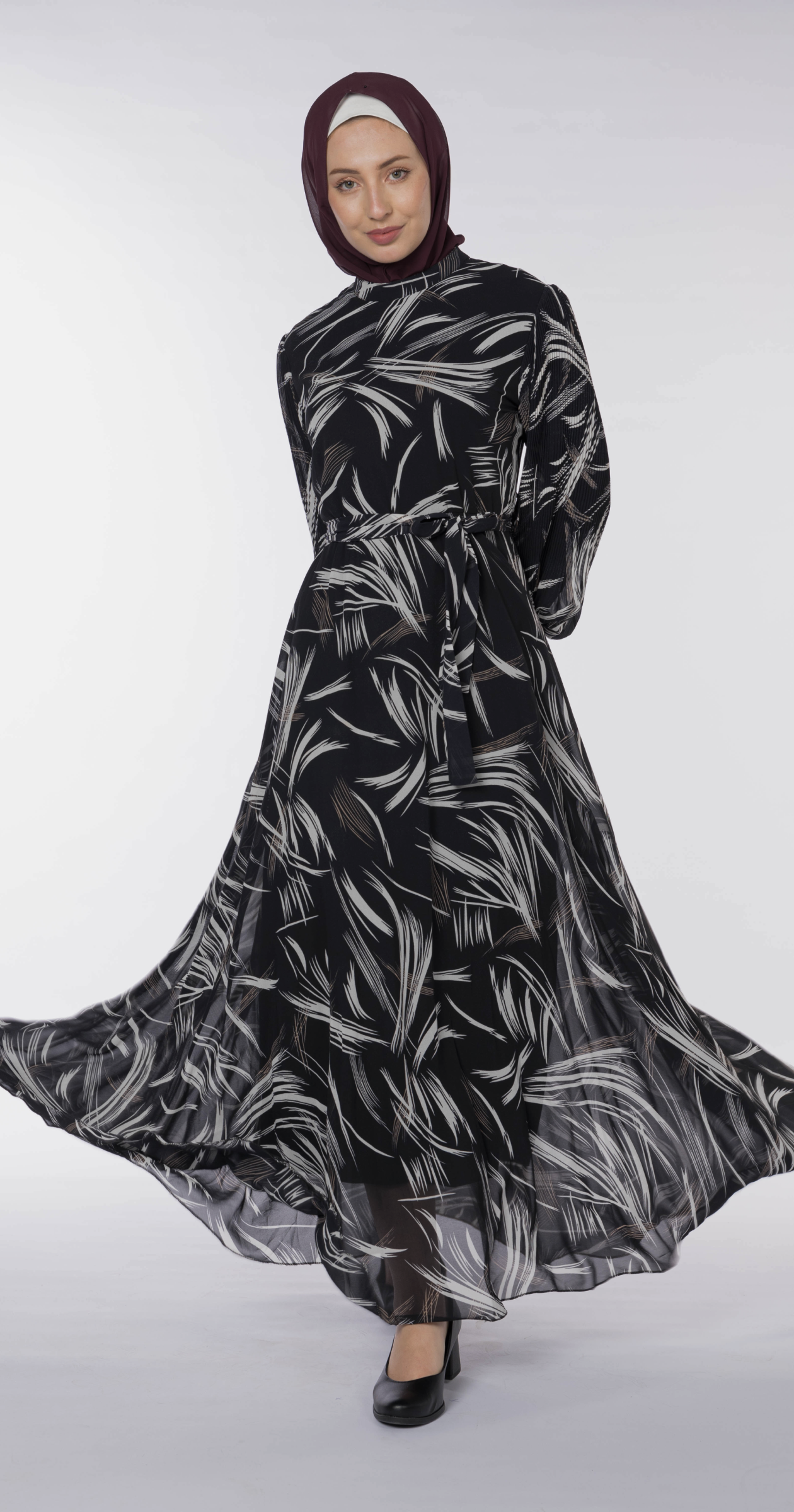Chiffon Black & White Printed Maxi Dress