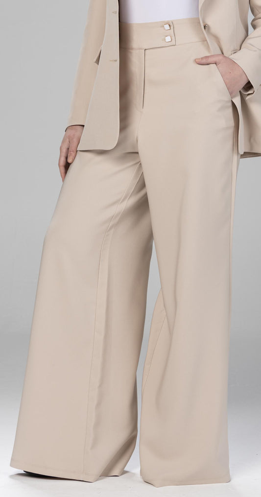 Formal Wide-Leg Pants-Beige