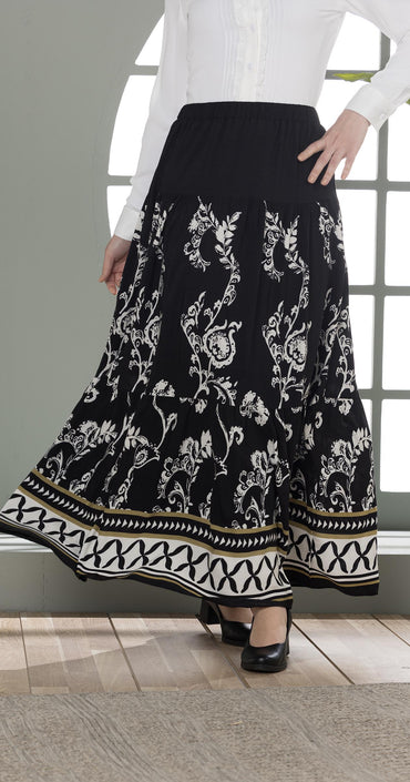 Boho-Chic Printed Maxi Skirt Black