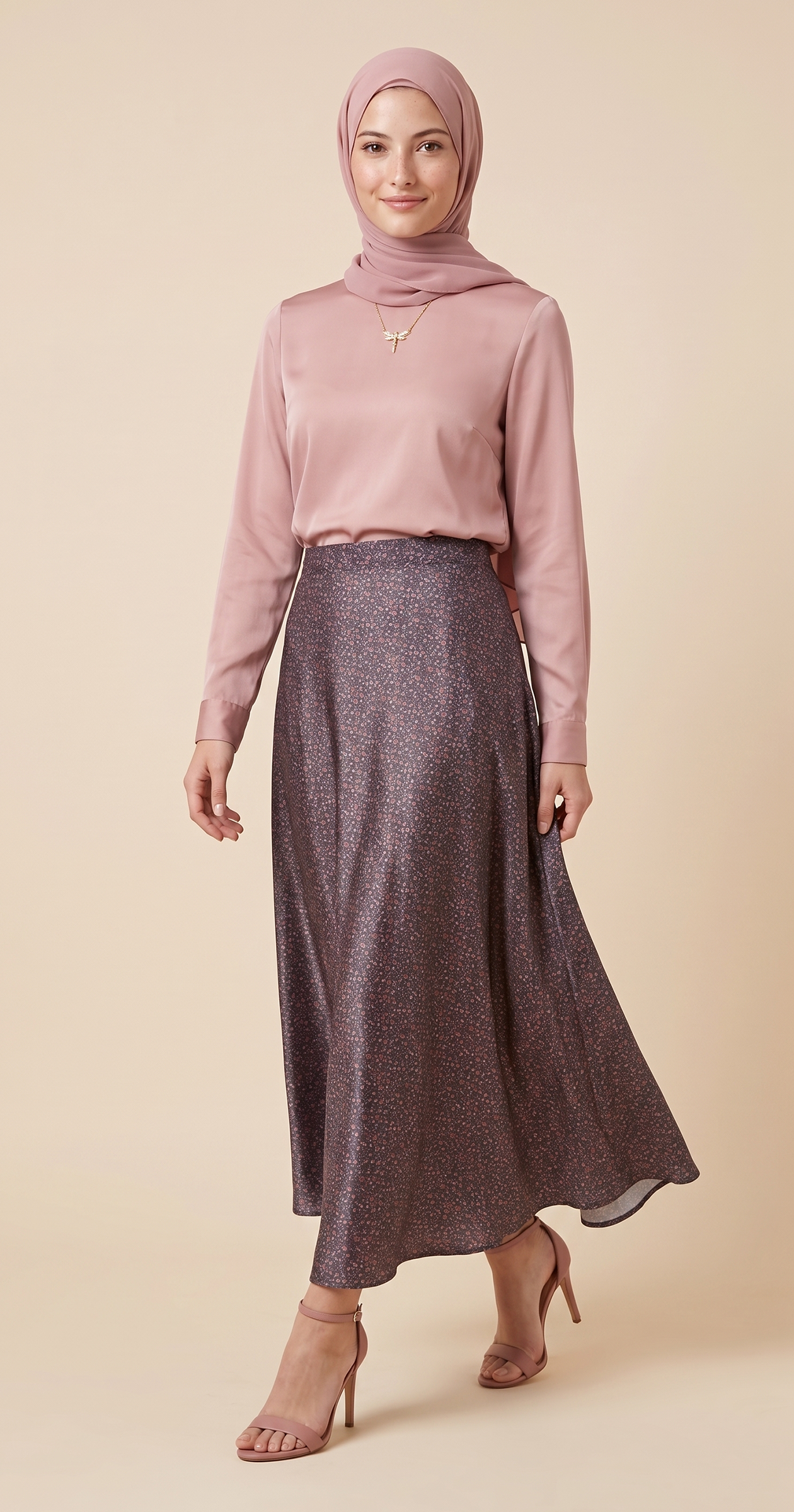 Rose flowers Flare Skirt (Crepe Satin)