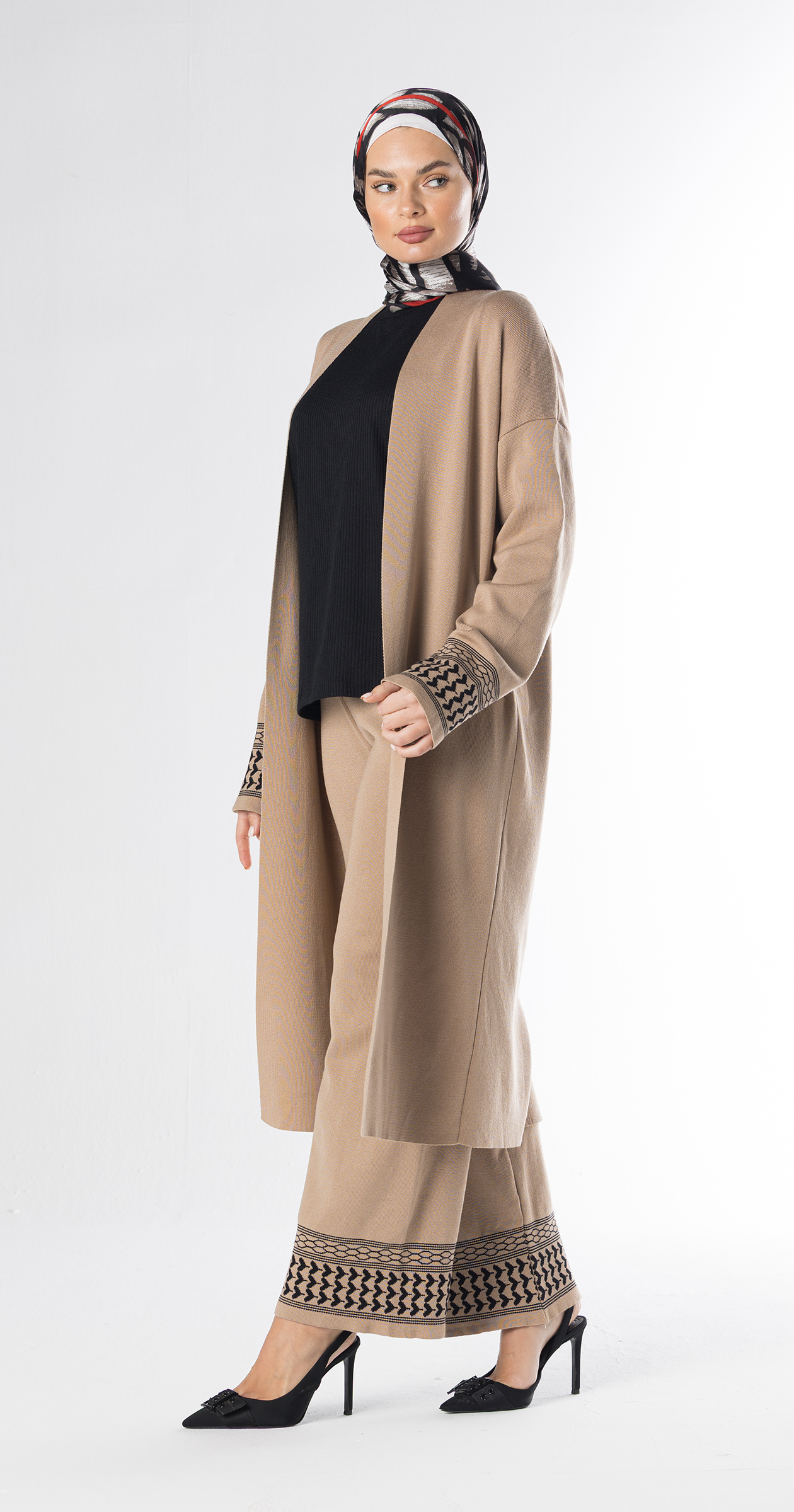 Beige Lazy Suit Long Cardigan + Wide-leg Pants/One Size