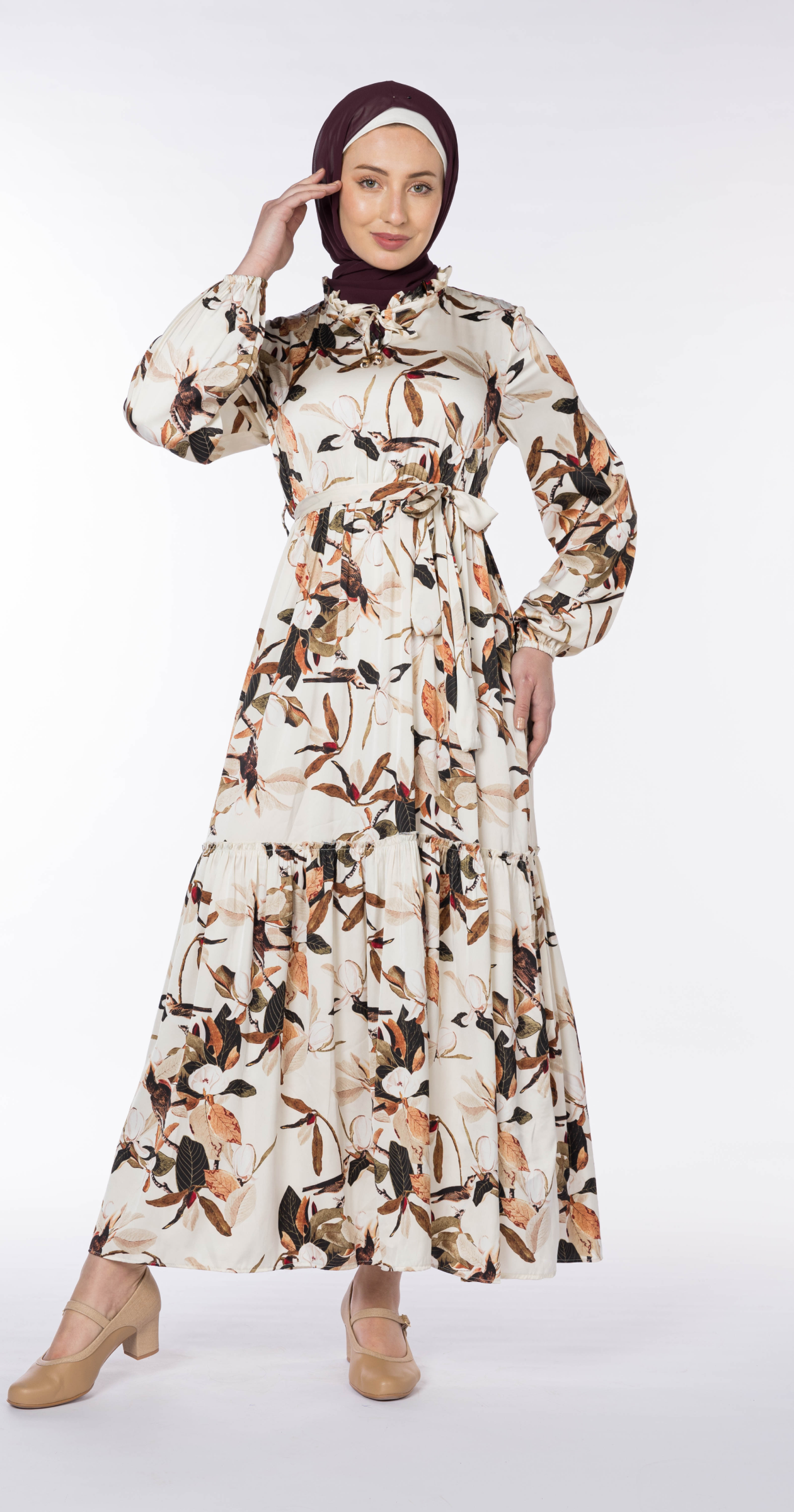 Satin Floral Ruffle Maxi Dress