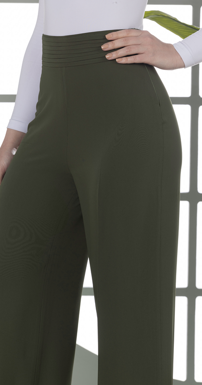 Olive Green High-Waist Wide-Leg Pants