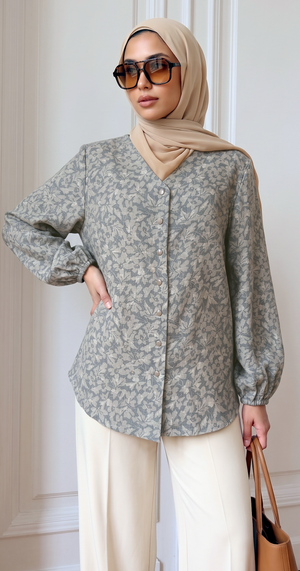 Zozo Blouse (Grey Roses)