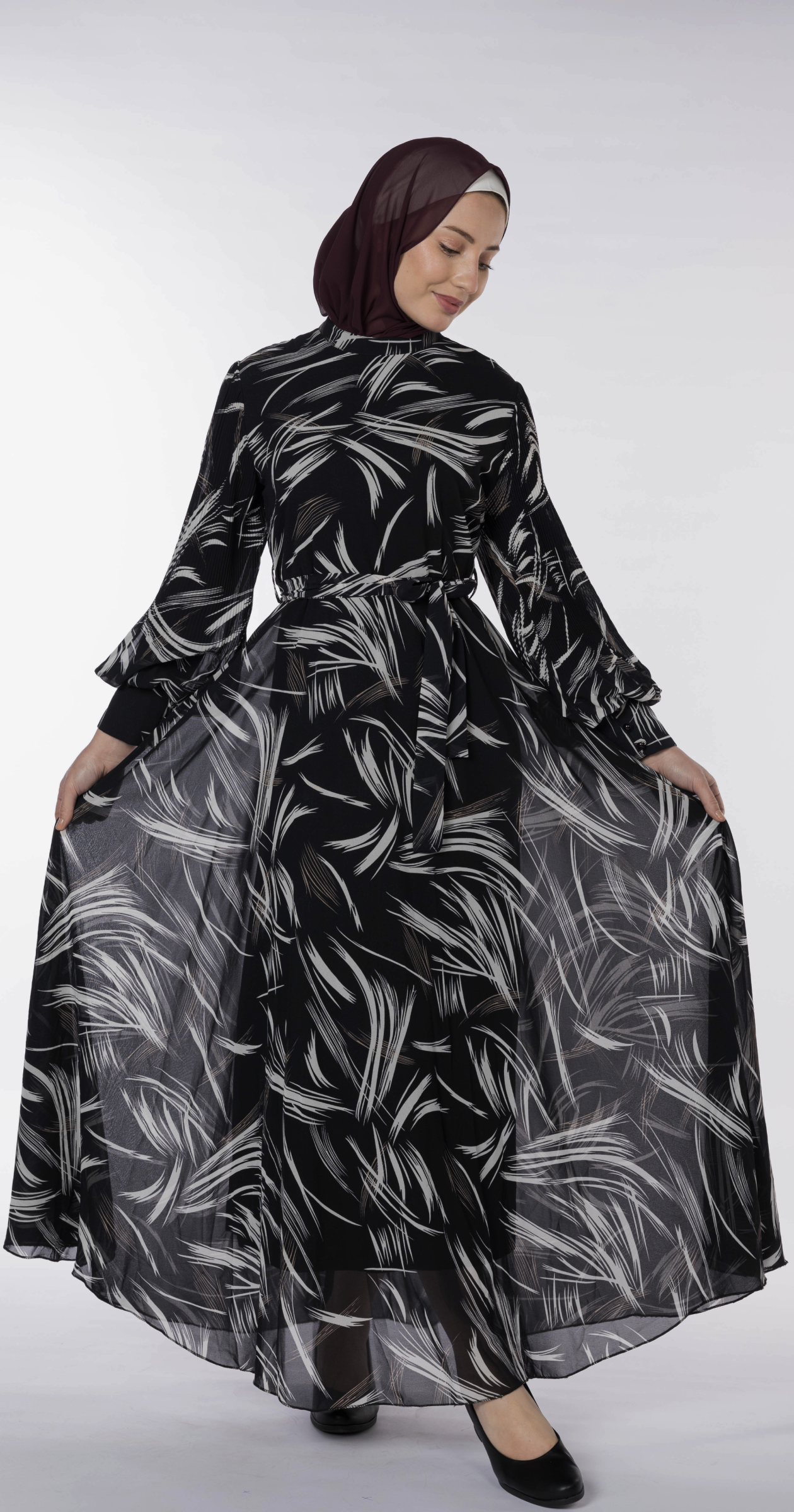 Chiffon Black & White Printed Maxi Dress