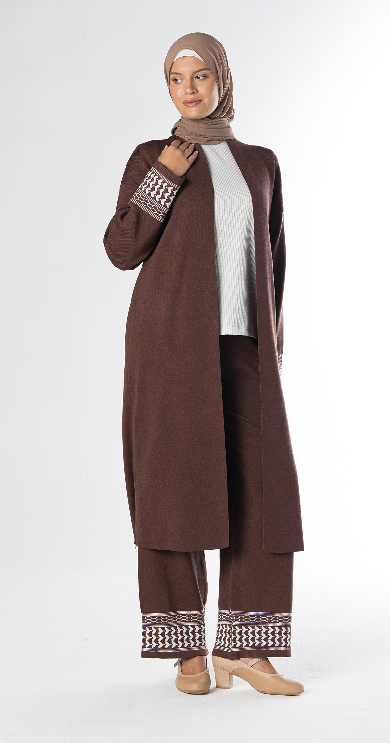 Brown Lazy Suit Long Cardigan + Wide-leg Pants/One Size