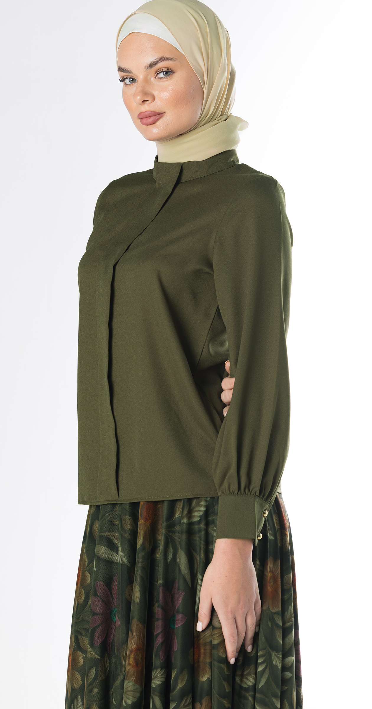 Noa Crepe Blouse/Olive Green