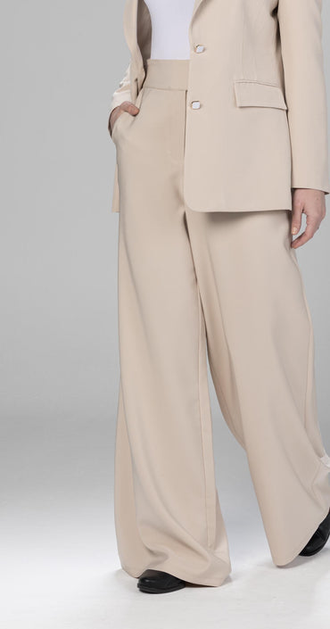 Formal Wide-Leg Pants-Beige