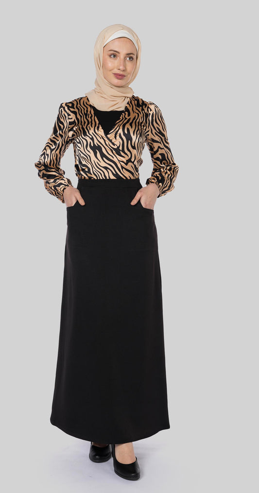 Maxi Skirt With Side Pockets-Black