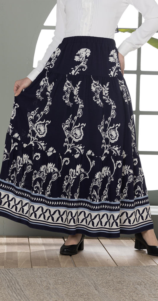Boho-Chic Printed Maxi Skirt-Blue