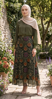 Flowers Flare Skirt  (Tulle Fabric)