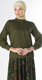 Noa Crepe Blouse/Olive Green