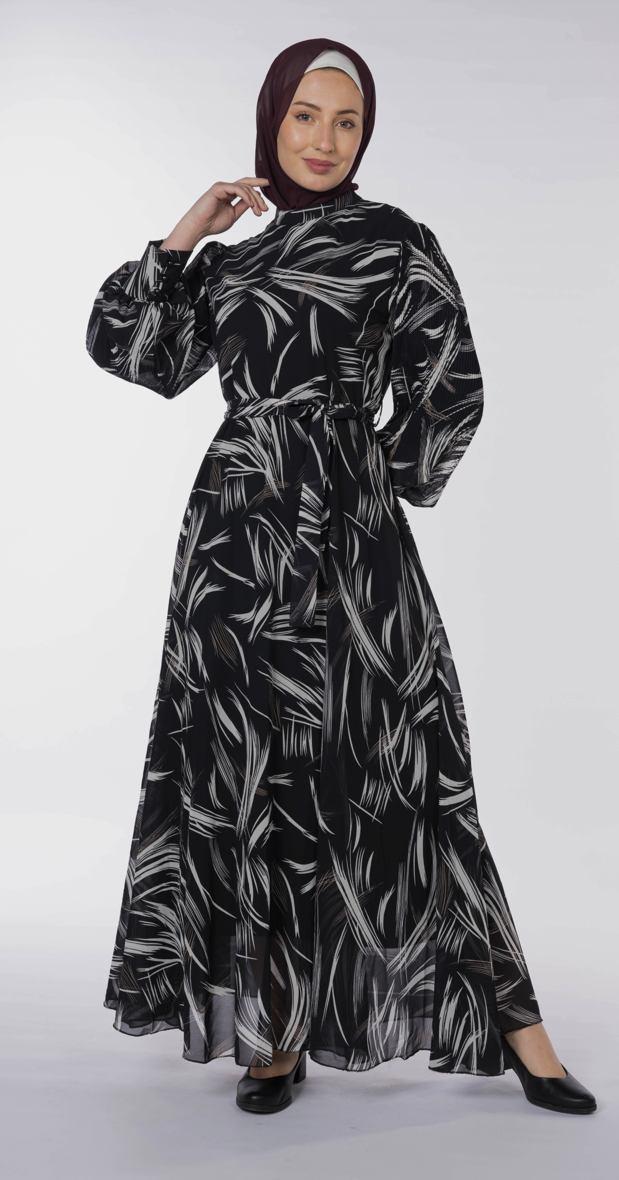 Chiffon Black & White Printed Maxi Dress