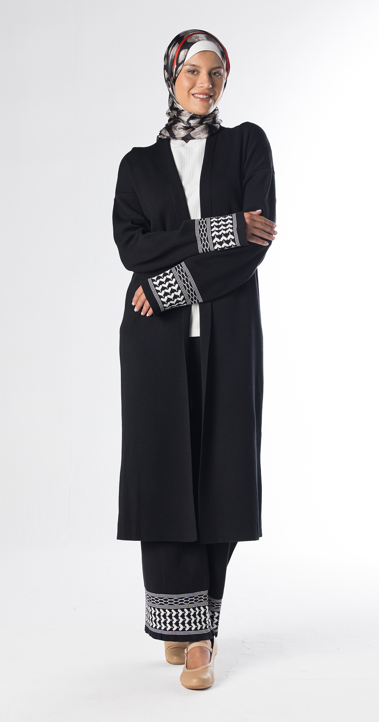 Black Lazy Suit Long Cardigan + Wide-leg Pants/One Size