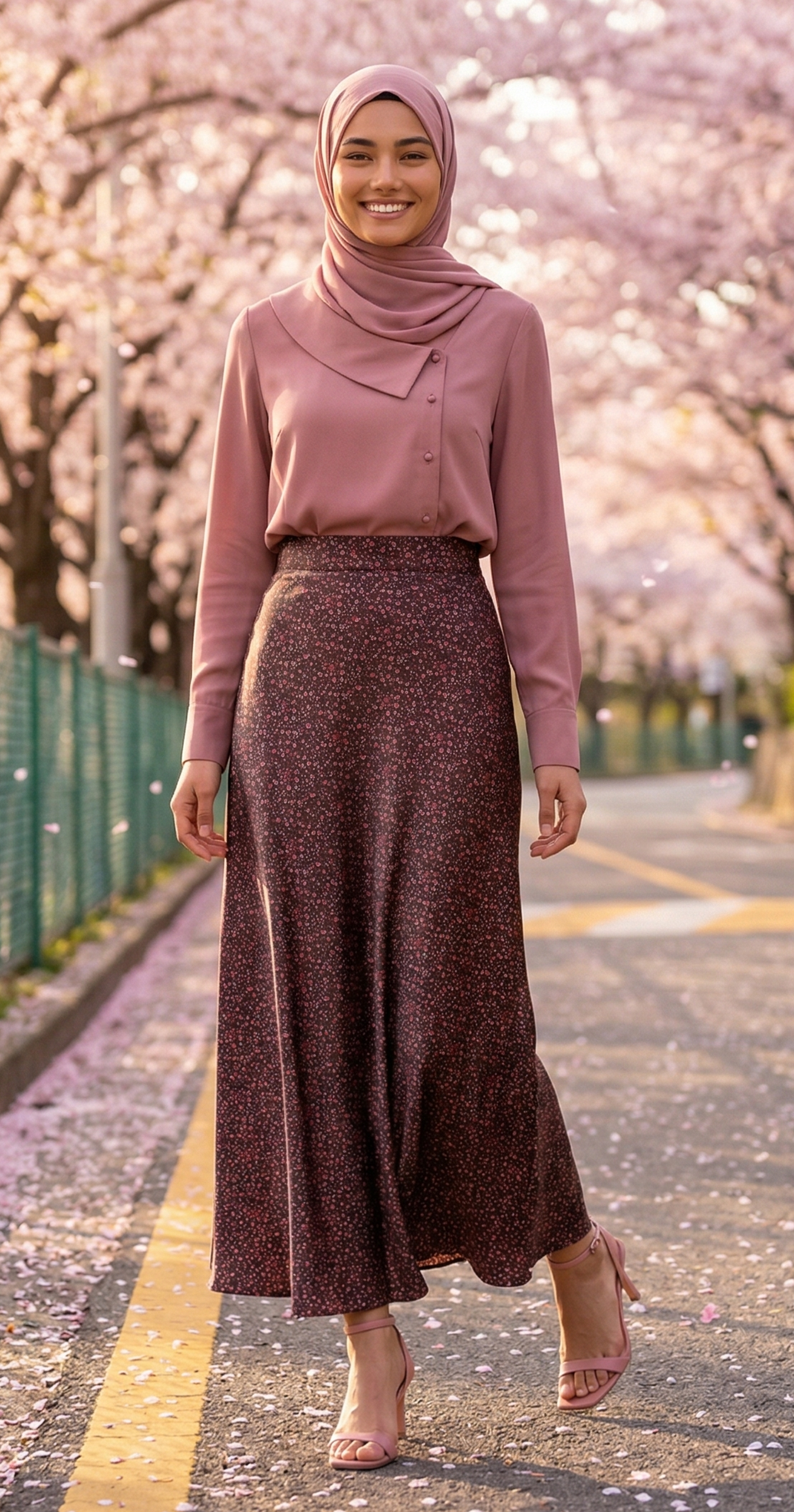 Rose flowers Flare Skirt (Crepe Satin)