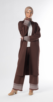 Brown Lazy Suit Long Cardigan + Wide-leg Pants/One Size