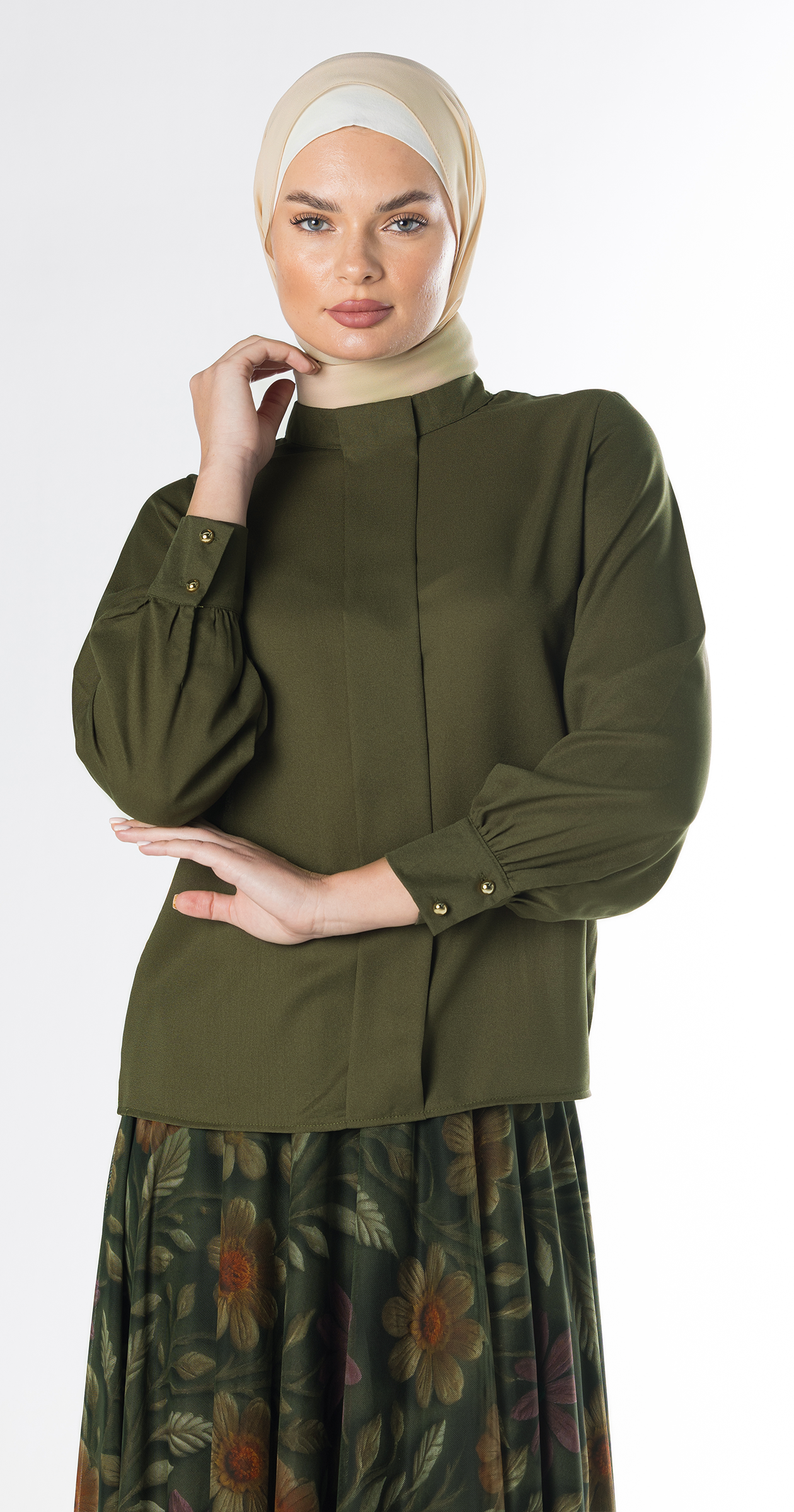 Noa Crepe Blouse/Olive Green