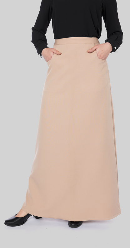 Maxi Skirt With Side Pockets-Beige