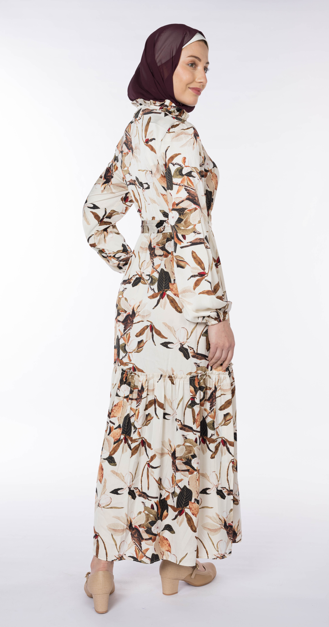 Satin Floral Ruffle Maxi Dress
