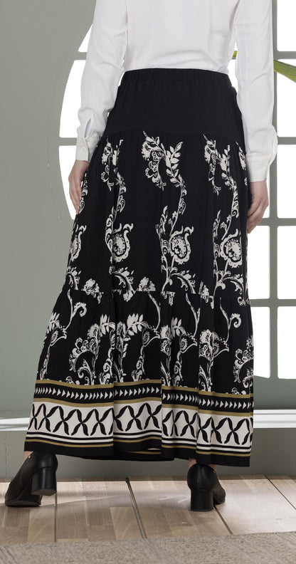 Boho-Chic Printed Maxi Skirt Black