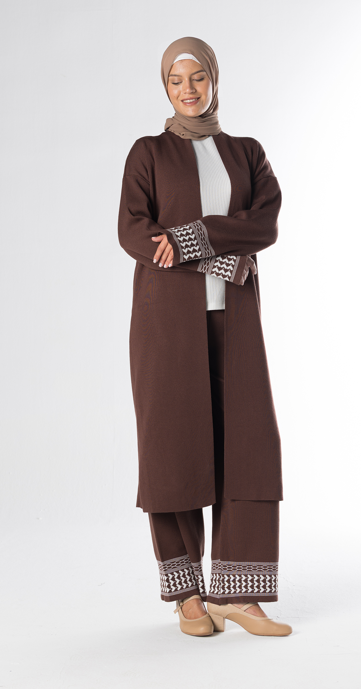 Brown Lazy Suit Long Cardigan + Wide-leg Pants/One Size