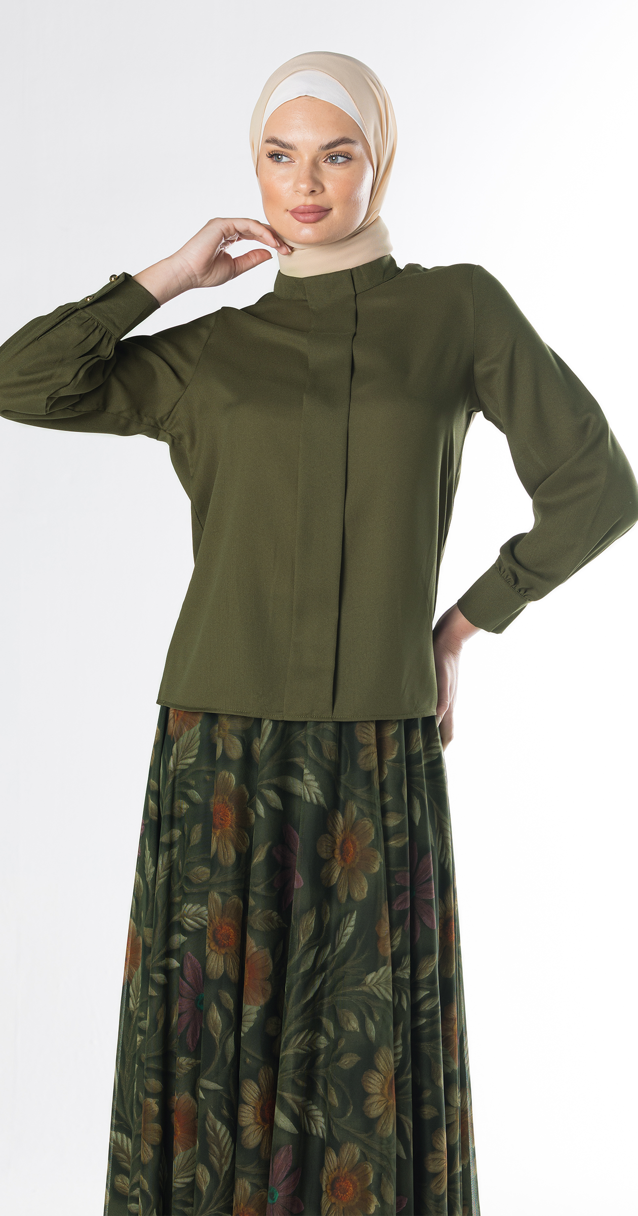 Noa Crepe Blouse/Olive Green