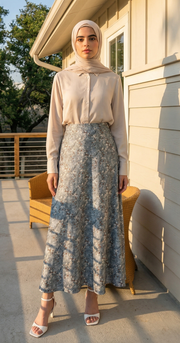 Grey Flare Skirt (Crepe Satin)